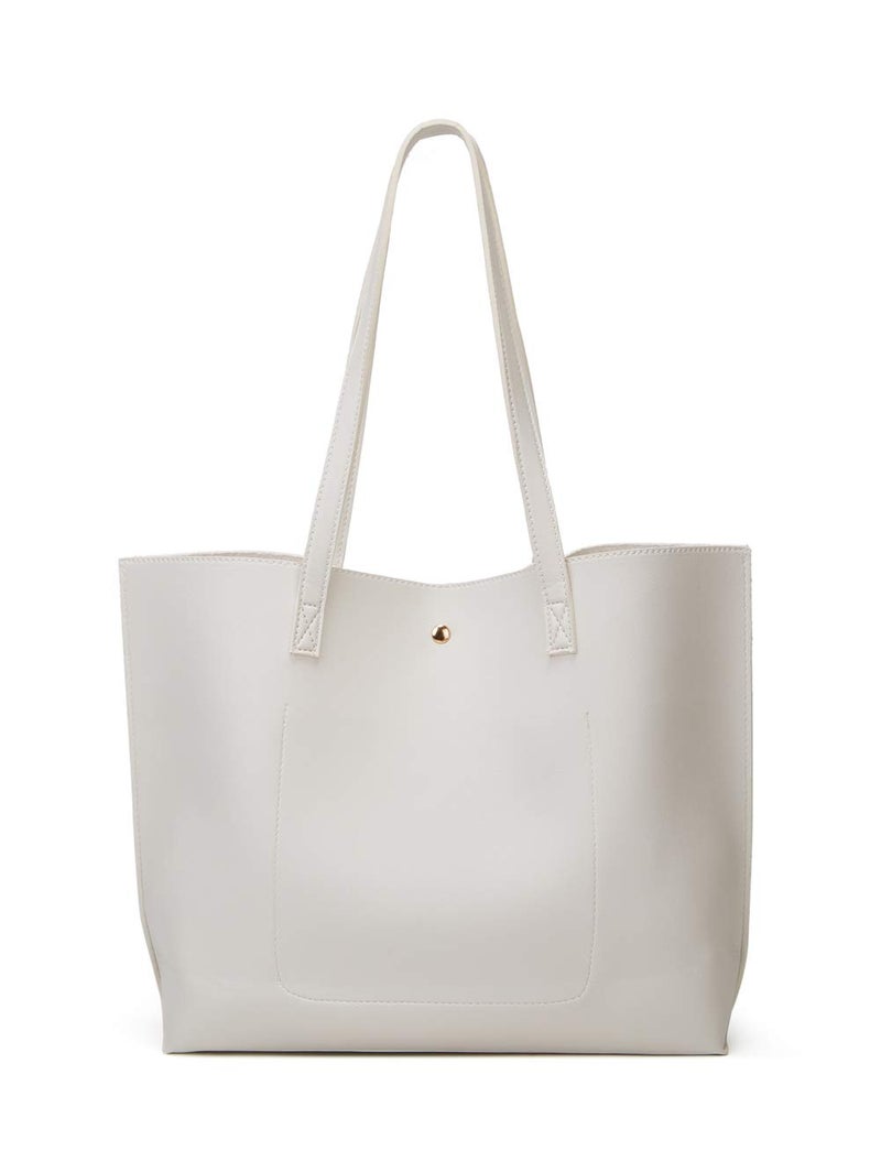 Dreubea Women's Soft Faux Leather Tote Shoulder Bag from, Big Capacity Tassel Handbag White New - Image 2